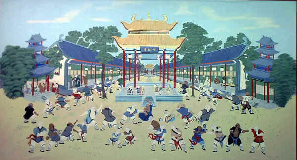 Painting of Shaolin Warrior Monks in Training